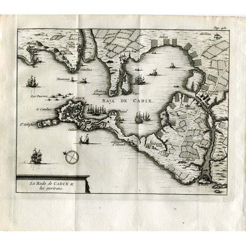 Die Rade von Cadiz und Umgebung. Gestochen von Pieter Van der Aa, 1707.