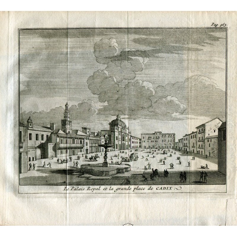 Cadix. Le Palais Royal et la Grande Place. Gravure de Pieter Van der Aa, 1707.