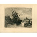 Angleterre. Carton bristol. "A Collier in Bristol Harbour" enregistré par MWRidley. Publié par l'Art Union de Londres.