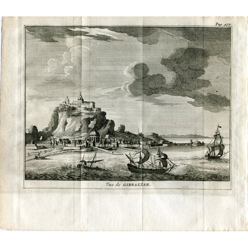 Gibraltar – Antiker Stahlstich, alter Druck – Pieter Van der Aa (Alvarez de Colmenar), 1707