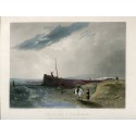 Angleterre. Carton bristol. "The old pier at Littlehampton" gravé par J. Cousen d'après l'oeuvre d'AW Callcott