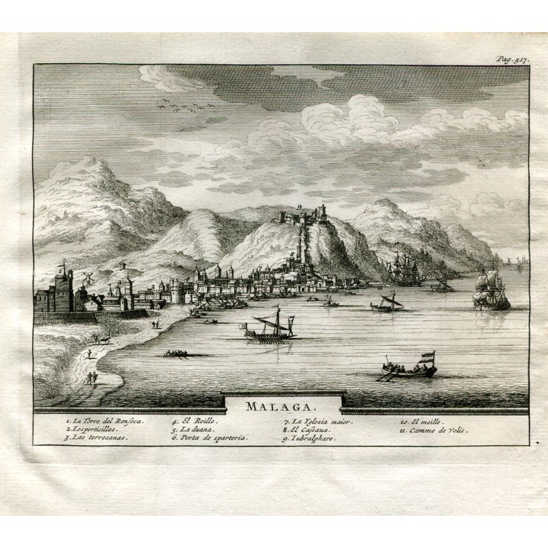 Carte de Malaga. Gravé par Pieter van der Aa en 1707