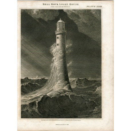 Escocia. «Bell Rock light house» Dibujado y grabado por Lizars sobre obra de W. Lorimer en 1816