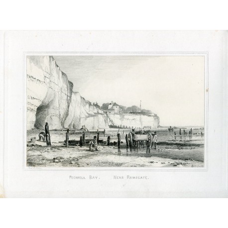 Inglaterra 'Pegwell Bay, near Ramsgate' grabado por E.W. Cooke sobre pintura de Chas. G. Lewis