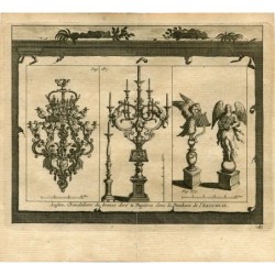 Kronleuchter, Kronleuchter aus vergoldeter Bronze und Schreibtische im Pantheon de l'Escorial. Van der Aa