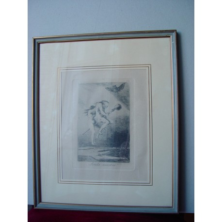 «Linda maestra» Grabado original de la serie los Caprichos de Goya. Nº 68