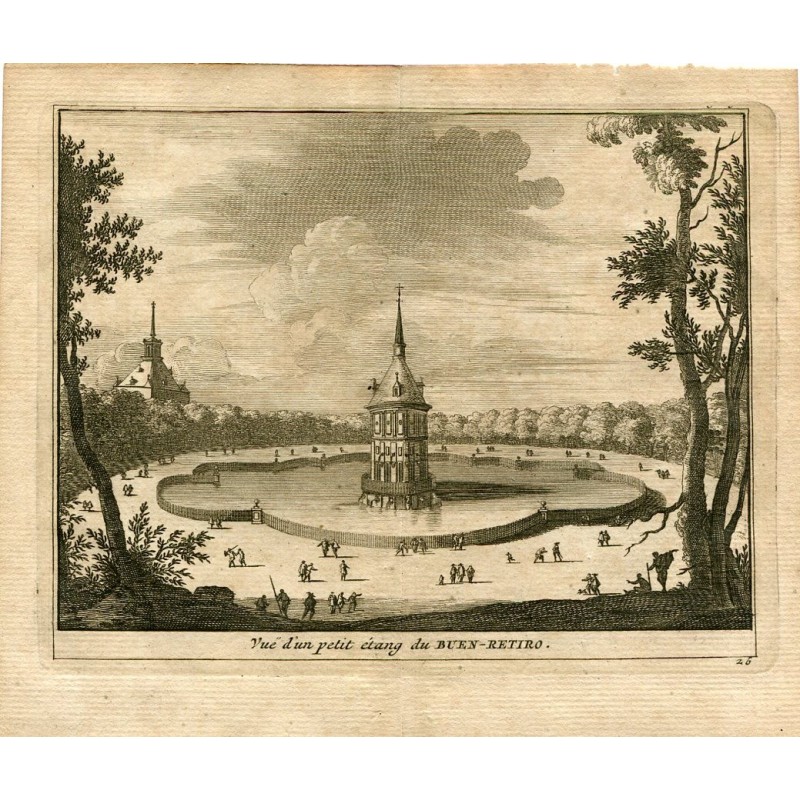 Vue d'un petit étang à Buen Retiro par Pieter van der Aa