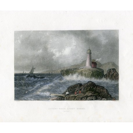 Estados Unidos. Nueva Inglaterra. 'Desert Rock Lighthouse' grabado por W. Radcliffe