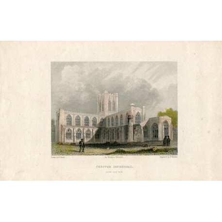 Inglaterra. 'Chester Cathedral' grabado por B.Wilkie sobre obra de B. Baud 1840