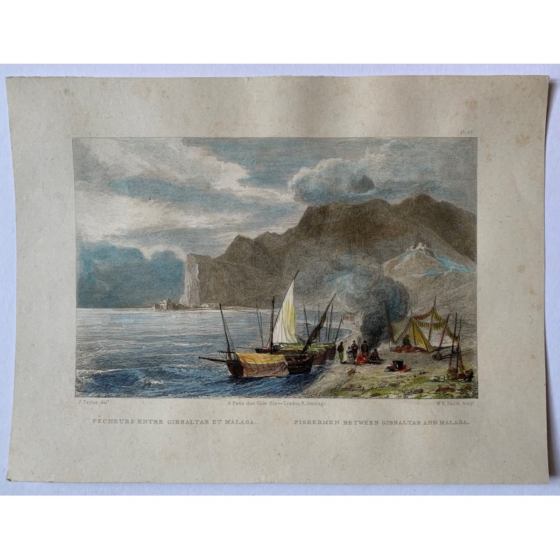 Pêcheurs entre Gibraltar et Malaga - Gravure ancienne