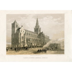 Glasgow St. Mungo's Cathedral Exterior 1850 Litografía por T. Picken sobre obra de David Roberts
