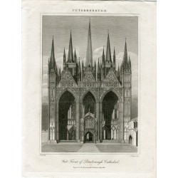«West front of Peterborough Cathedral» grabado por J. Chapman sobre obra de J. Carter
