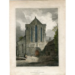 «West Front Lanercost Priory Cumberland» 1813 grabado por L.Clenell sobre obra de J. Creig