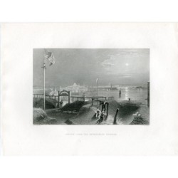 Boston dalle Dorchester Heights - Antica incisione su acciaio (c.1840)