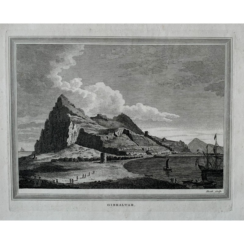 Vue du rocher de Gibraltar - Gravure ancienne