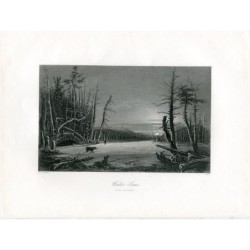 Scène d'hiver dans les montagnes Catskill - Gravure ancienne (vers 1840)