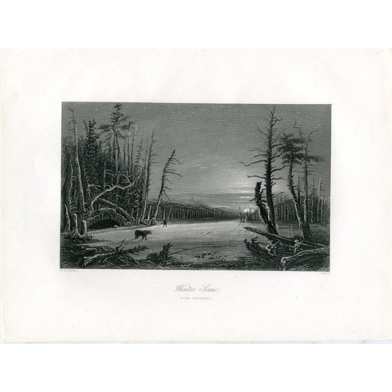 Scène d'hiver dans les montagnes Catskill - Gravure ancienne (vers 1840)
