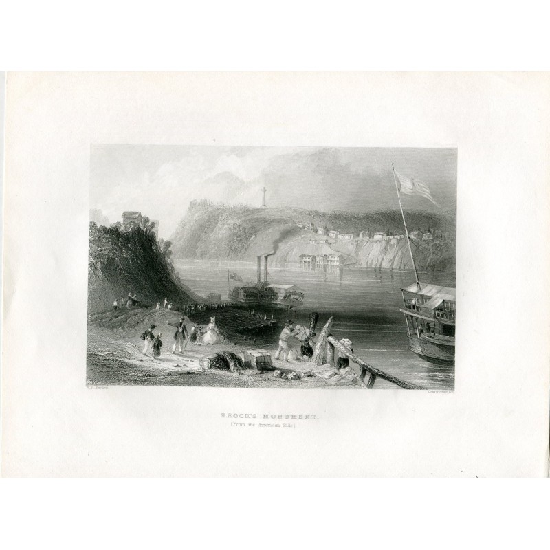 Brock's Monument (from the American Side) - Antique line engraving (c. 1840)
