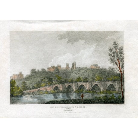 Inglaterra. 'The castle church bridge' Grabado por Hay, drawn by W. Carter en 1812