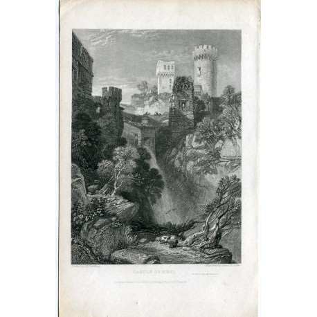 Italia. 'Castle of Nepi' Grabado por James B. Allen drawn by J.D. Harding en 1831