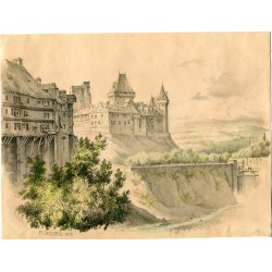 France. «Castle of Henry IV in Pau» Colored lithograph by Pk. Dandiran in 1836
