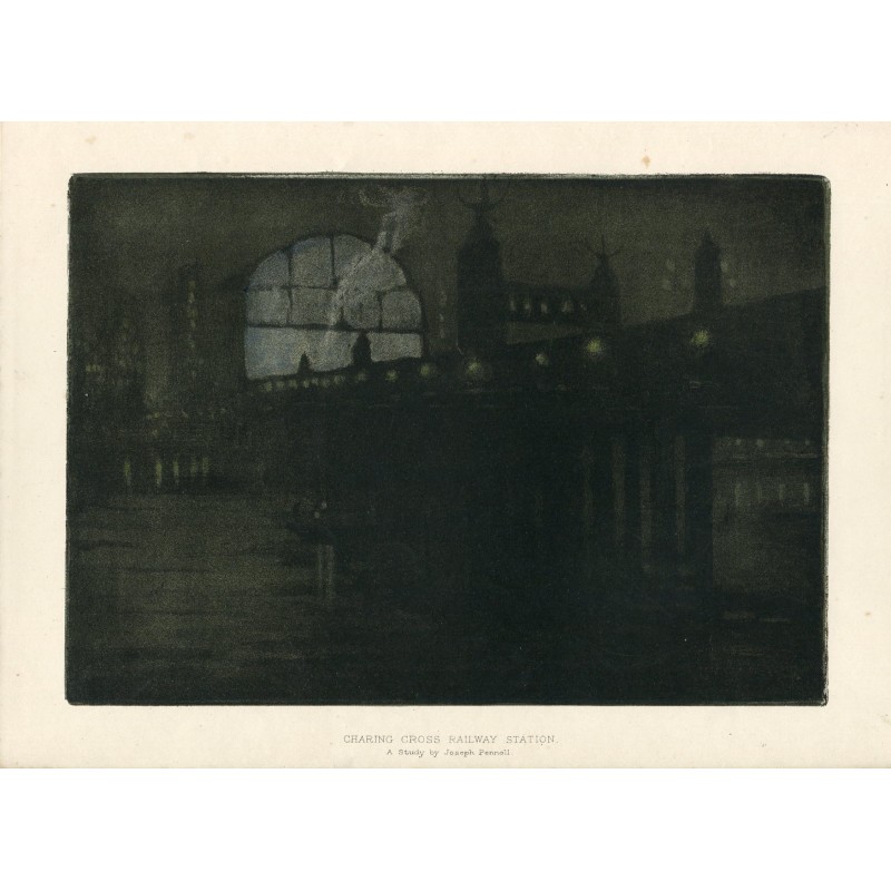 Joseph Pennell. Ponte di Charing Cross di notte - litografia del 1896
