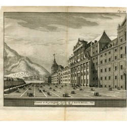 Der Eingang und die Hauptfassade des Escorial mit Blick auf die Küste des Midi von Van der Aa.