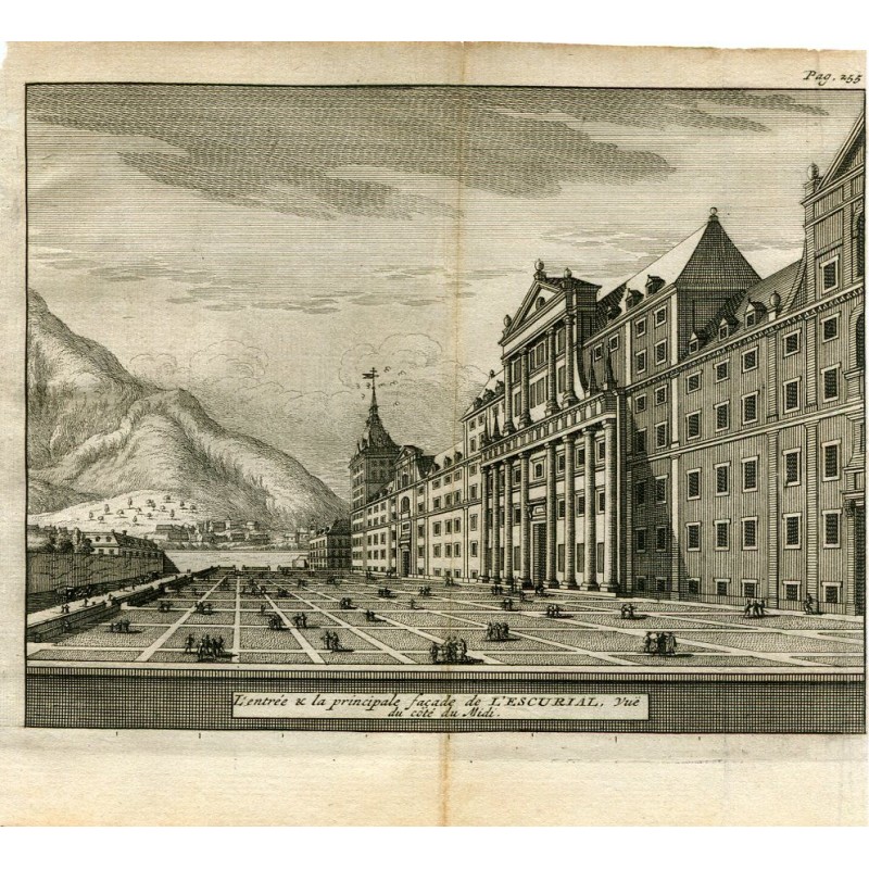 Der Eingang und die Hauptfassade des Escorial mit Blick auf die Küste des Midi von Van der Aa.