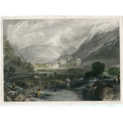 Rivaulx Abbey Yorkshire grabado realizado en 1827 por F. Goodall sobre obra de J.M.W.Turner
