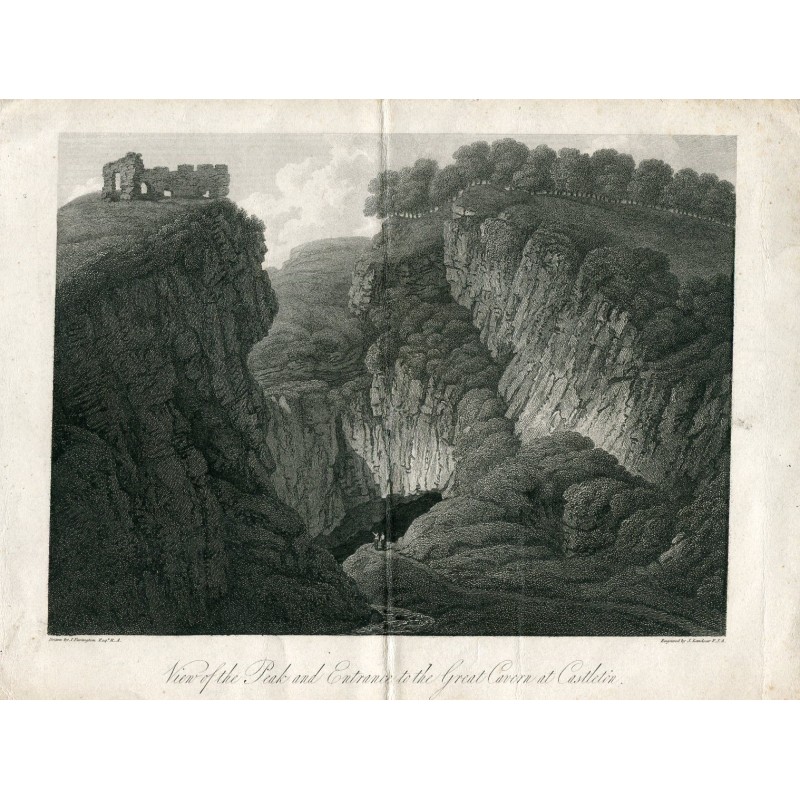 Inghilterra. Vista del Peak e dell'ingresso della Great Caver a Castleton, 1817