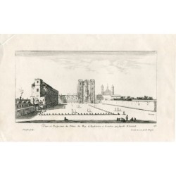 Vue et perspective du palais du roi d'Angleterre à Londres qui sapelle gravé par Whitehall