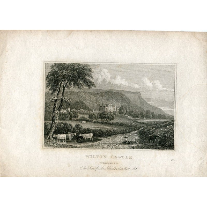 Inghilterra. Castello di Wilton, incisione di JC Varrall, disegno di JP Neale