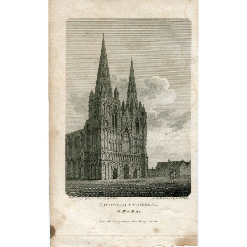 England. Kathedrale von Lichfield. Kupferstich von J. Roffe, gezeichnet von F. Nash