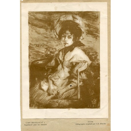 L'etude' Litografía original por J.E. Blanche (1861-1942)