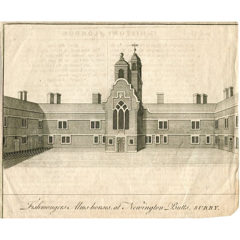 England. Armenhäuser der Fischhändler in Newington Butts, Surry, gestochen von B. Cole