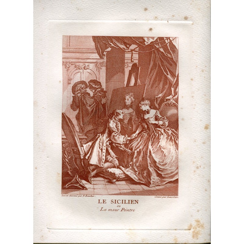 Le Sicilian or Lamour Painter engraved by Laurent Cars, invented and drawn by F. Boucher.