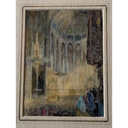 Innenraum der Kathedrale von Barcelona - Antike Lithographie