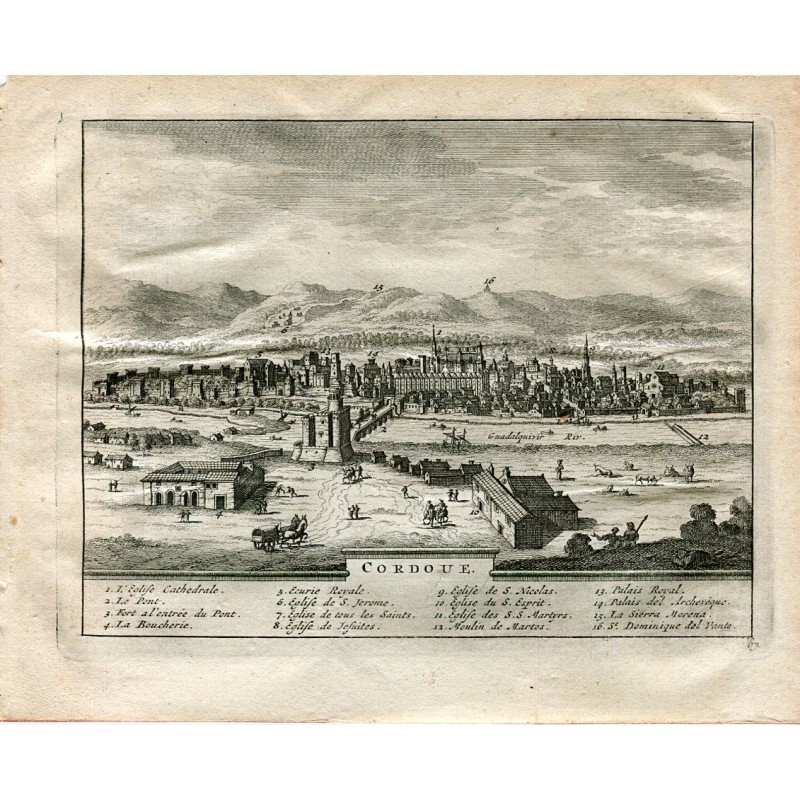Cordoba, topographical view - Antique steel engraving old print - Pieter Van der Aa (Alvarez de Colmenar), 1707