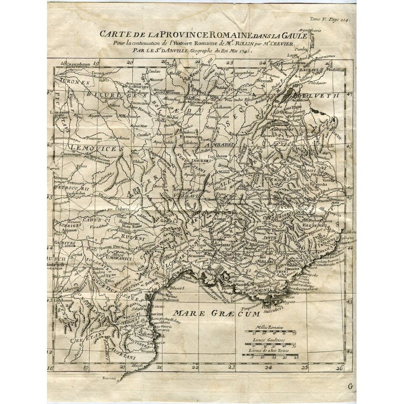Karte der römischen Provinz in Gallien, Stich 1743 für Danville, den Geographen des Königs